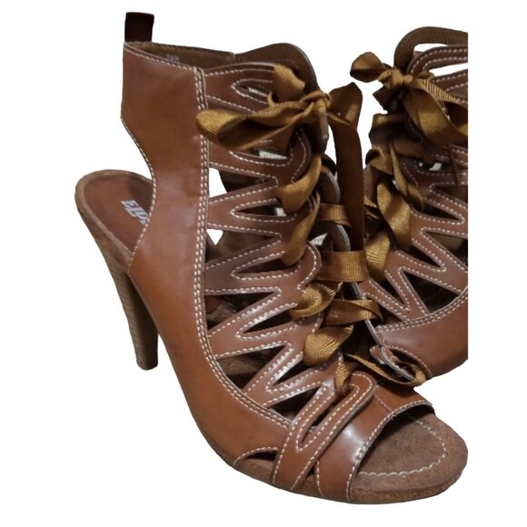 Eldita's 4" Lace Up Gladiator Heels Tan Stiletto Sz 8.5 M Womens Open-Toe Molded - Picture 8 of 8